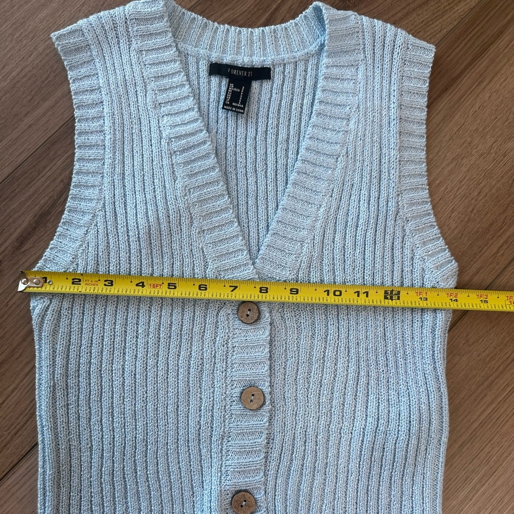 Brand New Light Blue Knit Sweater Vest with Brown Buttons - Picture 3 of 5